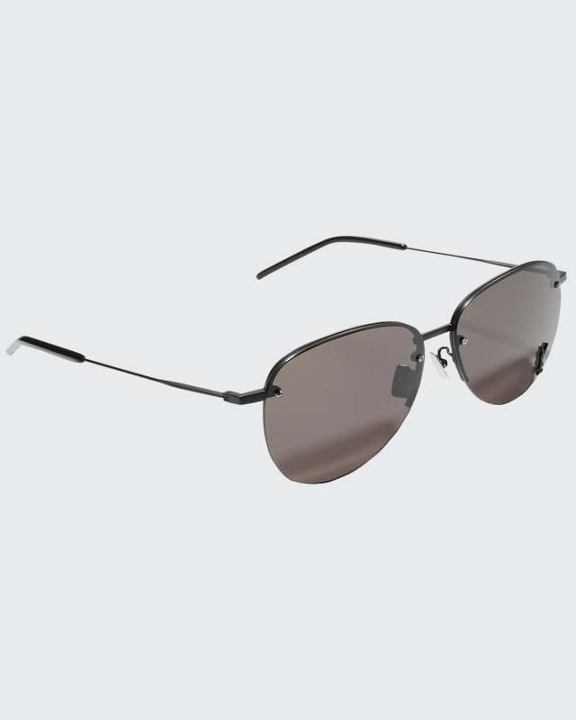 YSL Semi-Rimless Metal Aviator Sunglasses